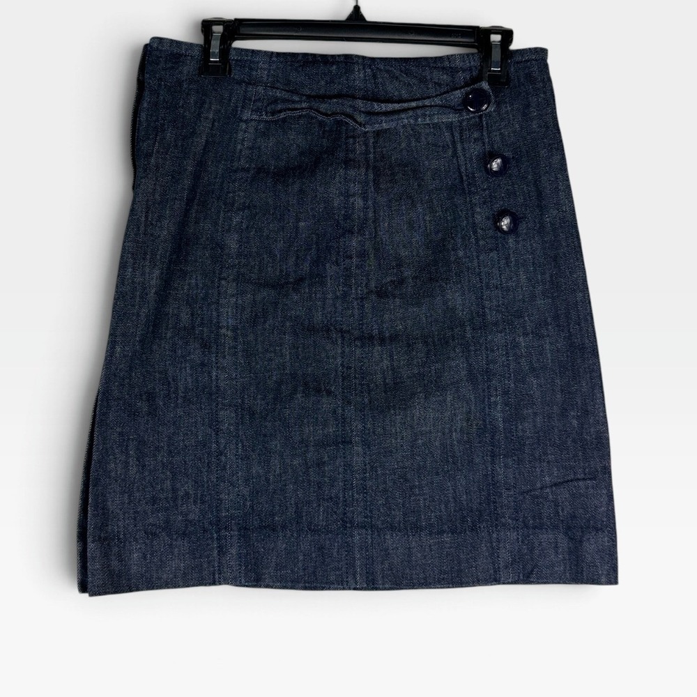 Lilly Pulitzer Denim Mini Skirt Womens 8 Blue A-Line Faux Wrap Button Excellent